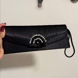 Dollhouse Black Clutch with Rhinestone Accent